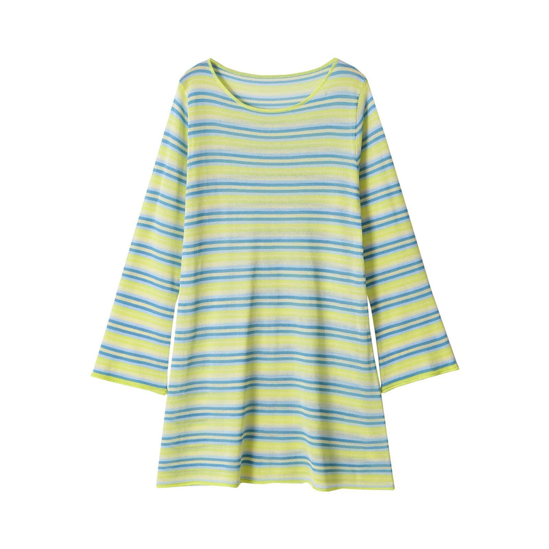 Women's Striped Long Sleeve Tunic with Flared Sleeve and Loose Fit Mune Fashion
