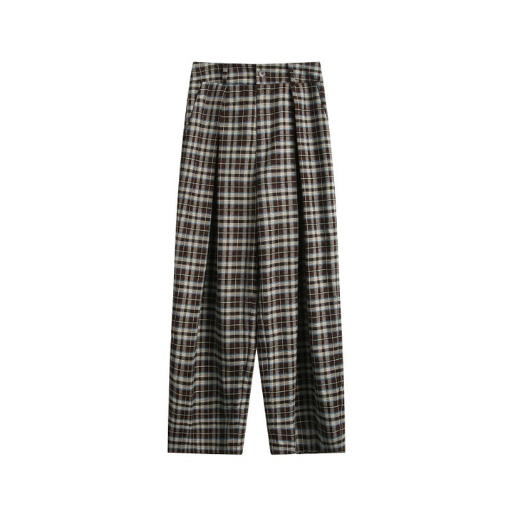 Ladies High-Waisted Checked Pleated Trousers in Wide Culotte Cut Mune Fashion