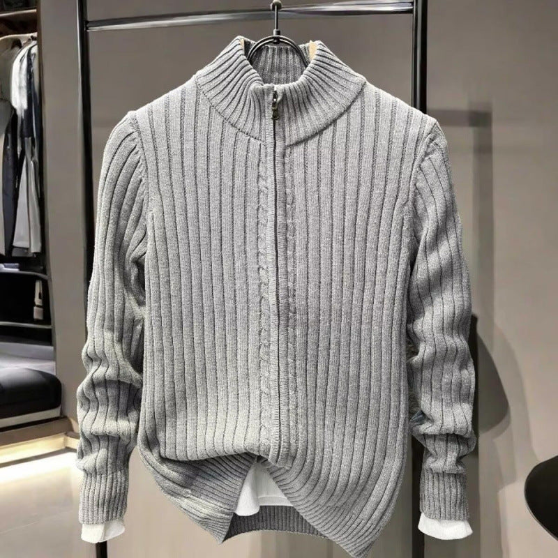 Men's ribbed structure zip jacket made of cotton blend with stand-up collar Mune Fashion