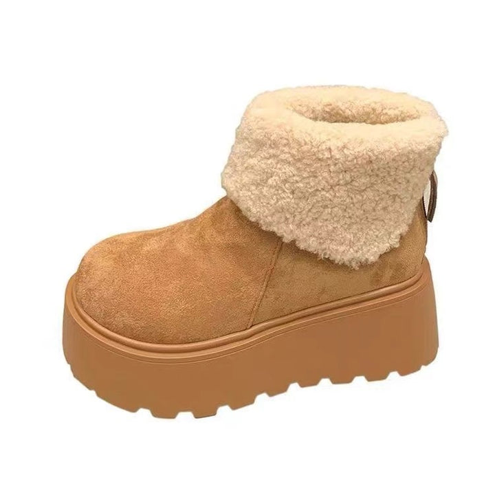 Women's Fleece-Lined Platform Ankle Boots with Teddy Collar and Chunky Sole Mune Fashion
