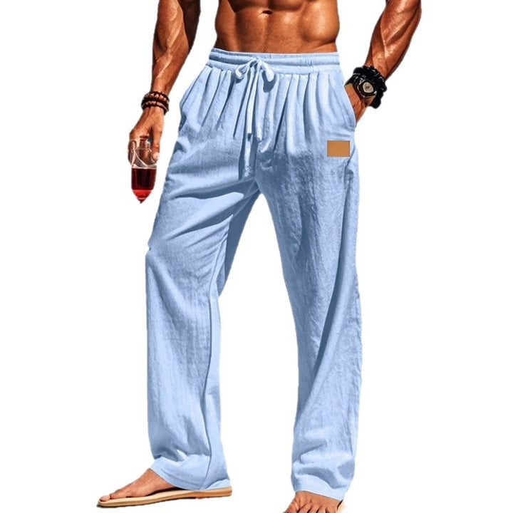 Men's lightweight linen pants with drawstring, wide leg and side pockets Mune Fashion
