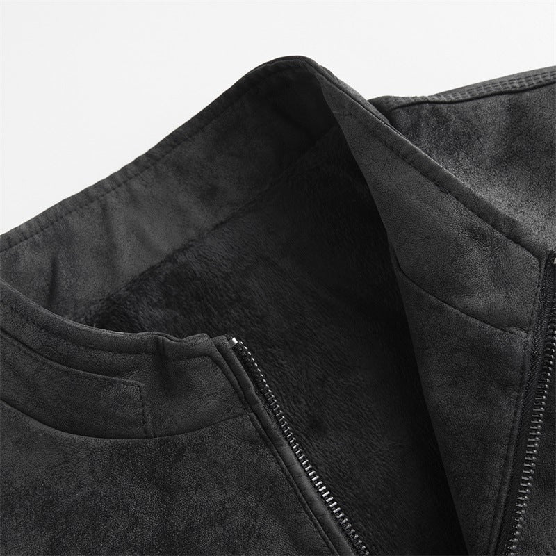 Men Stylish Faux Leather Jacket with Stand-Up Collar Mune Fashion
