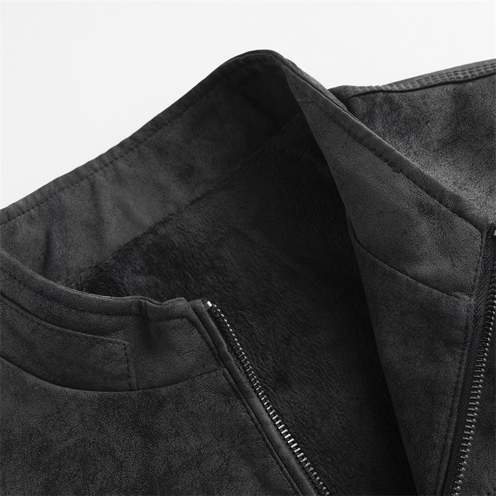 Men Stylish Faux Leather Jacket with Stand-Up Collar Mune Fashion