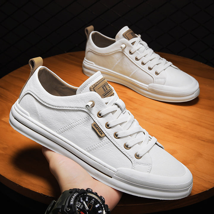 Men's Casual Leather Sneakers with Padded Ankle Collar and Durable Rubber Sole Mune Fashion