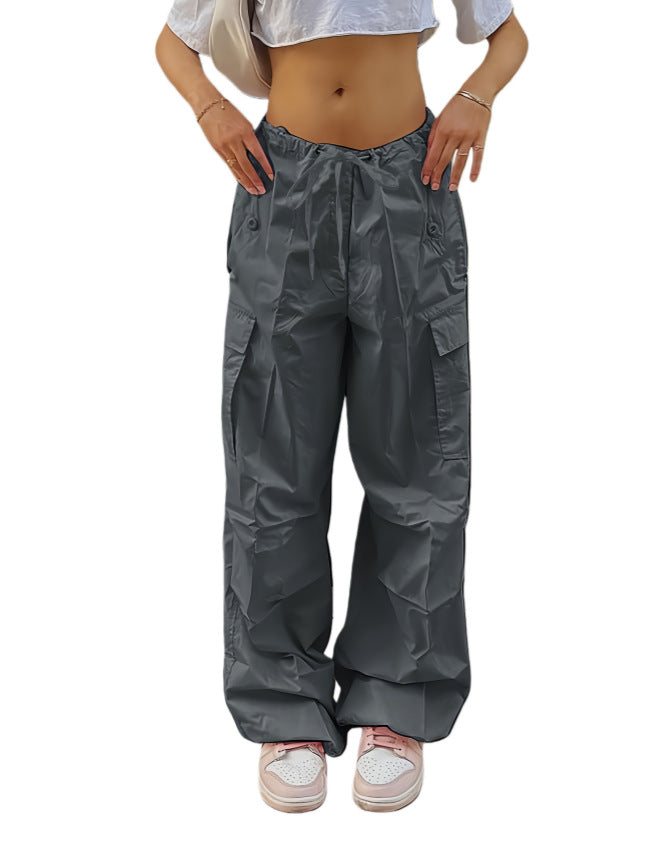 Women Wide Cargo Pants made of lightweight functional fabric with drawstring and flap pockets Mune Fashion