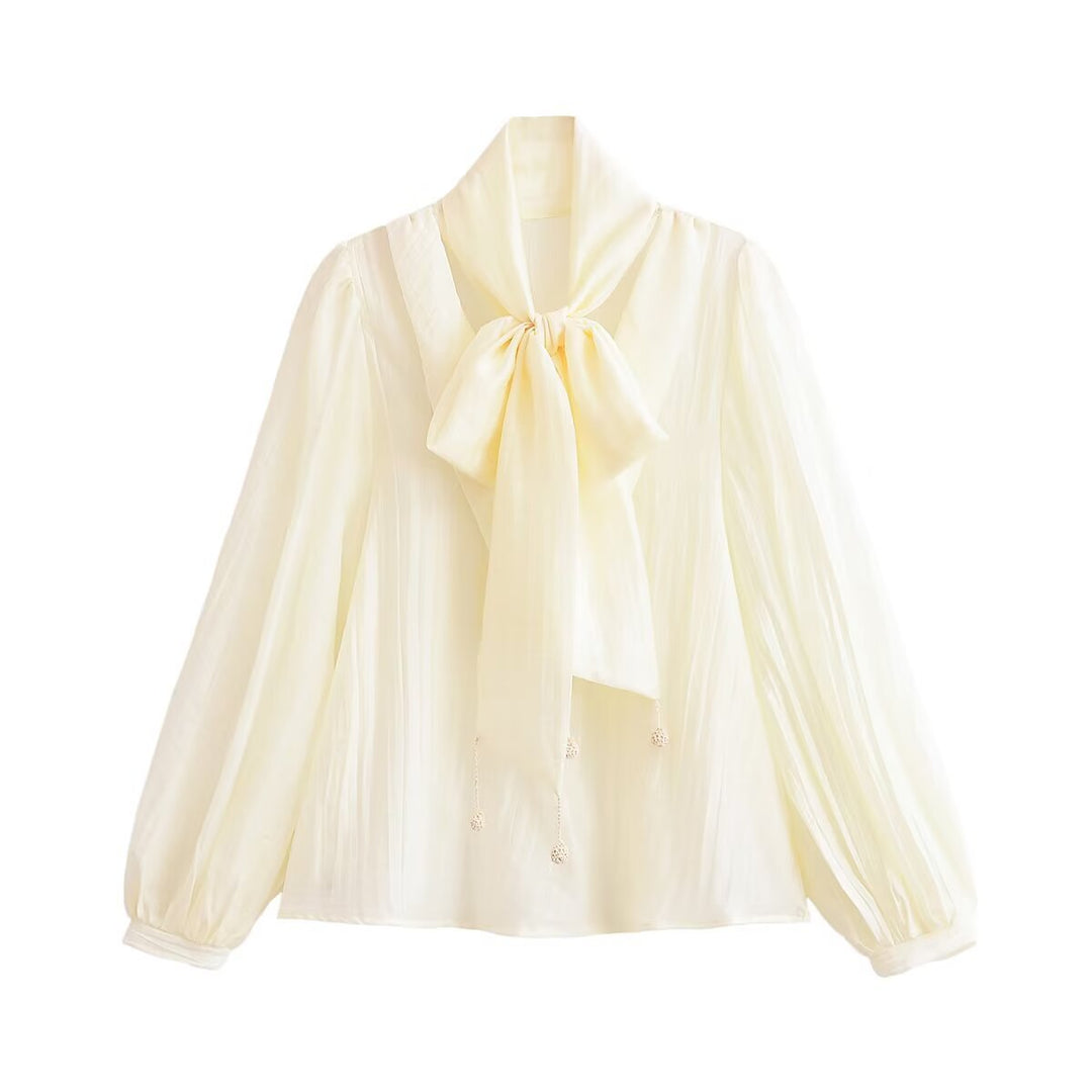 Women's bow blouse with XXL collar band and voluminous balloon sleeves Drune
