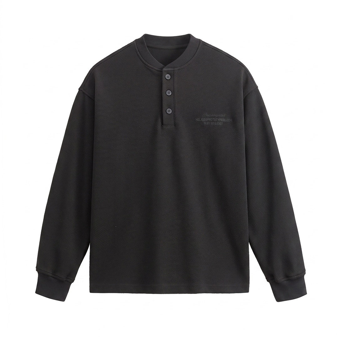 Unisex Loose-fitting Henley sweatshirt with waffle texture and ribbed cuffs Mune Fashion