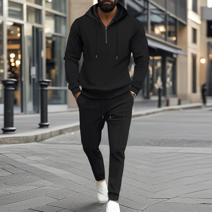 Men's structured half-zip hoodie loungewear set with tapered jog pants and drawstring Mune Fashion