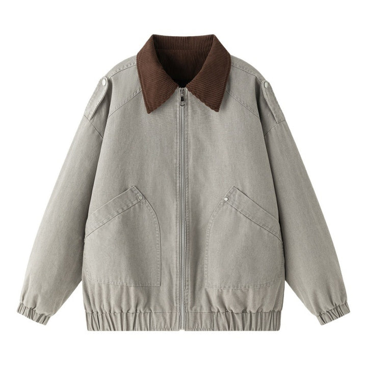 Men's Oversized Canvas Bomber Jacket with Cord Collar, Zipper & Pockets Mune Fashion