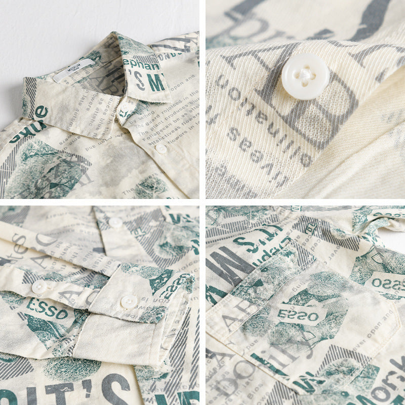 Men's overshirt made of cotton-linen with typographic newspaper print and relaxed fit Mune Fashion