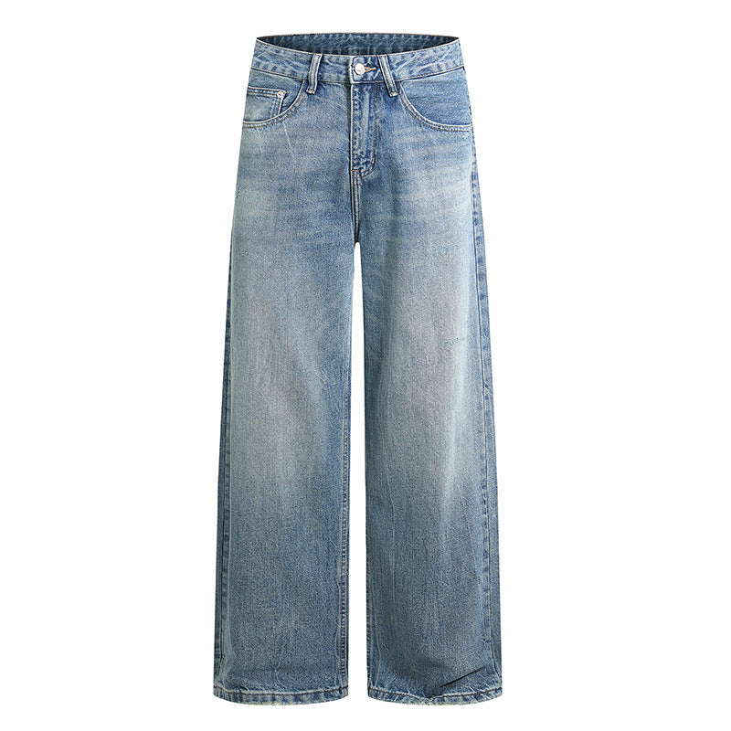 Women Wide High-Waist Denim Jeans with Flared Leg and Vintage Wash Mune Fashion