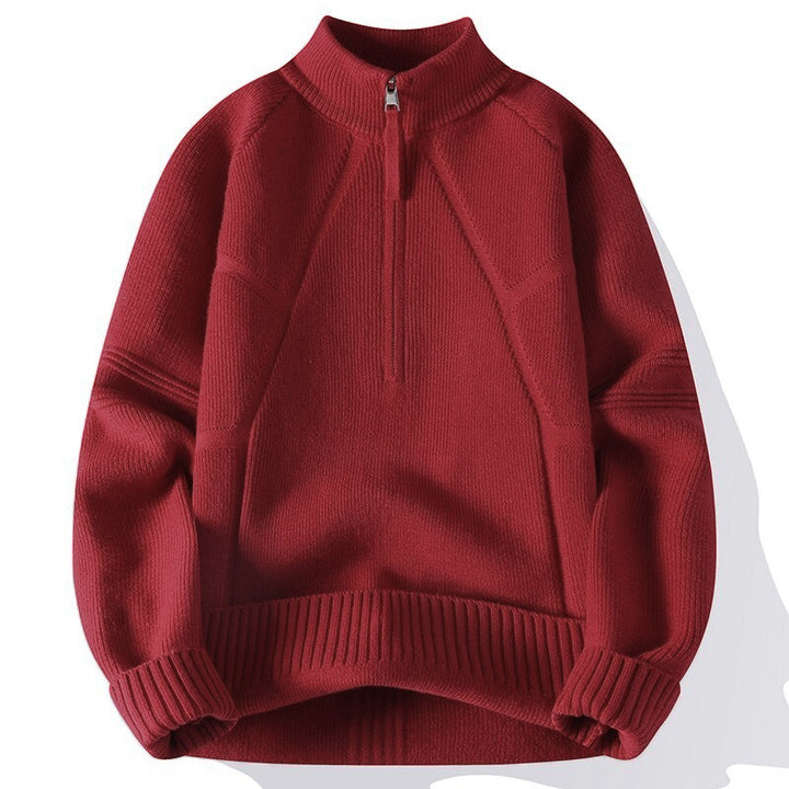 Men's knit half-zip sweater with stand-up collar and textured rib details Mune Fashion