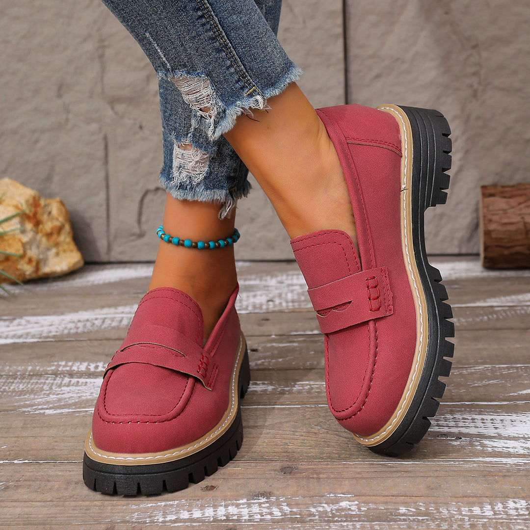 Women’s casual chunky loafer with thick profile sole, padded comfort footbed, and decorative bridge Mune Fashion