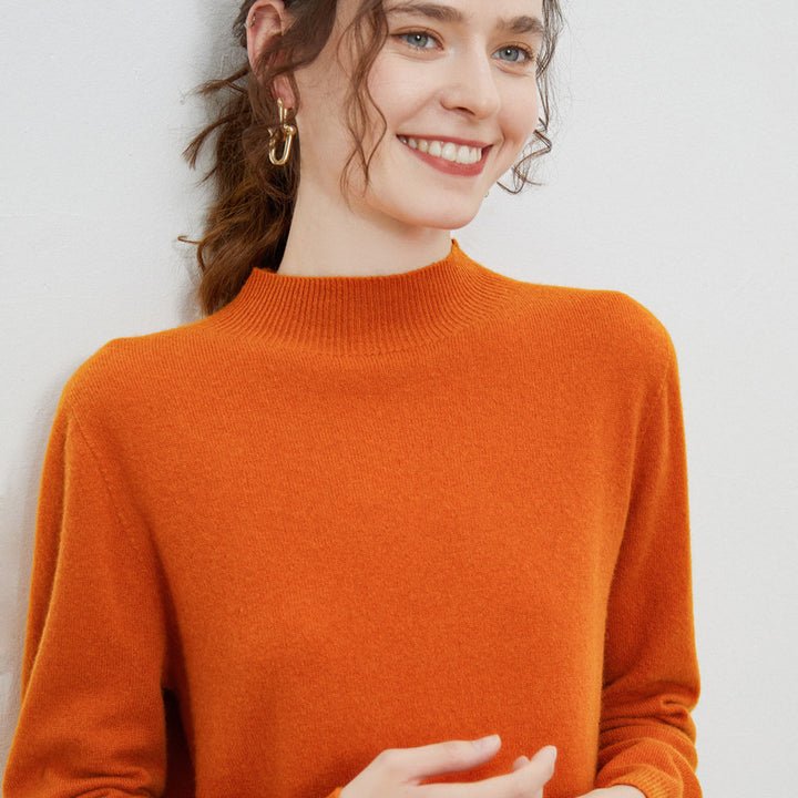 Women's soft fine-knit mock neck pullover with angora look and casual silhouette Mune Fashion