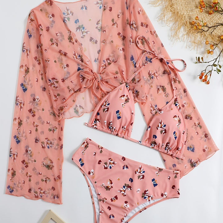 Women transparent beach top with colorful bikini Mune Fashion