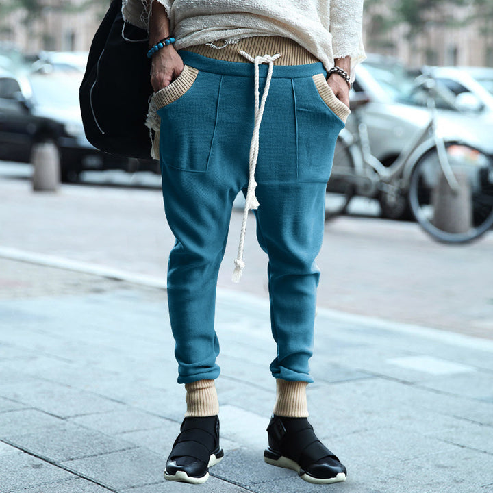Men's structured knit joggers with dropped crotch, wide ribbed waistband and decorative drawstring Mune Fashion