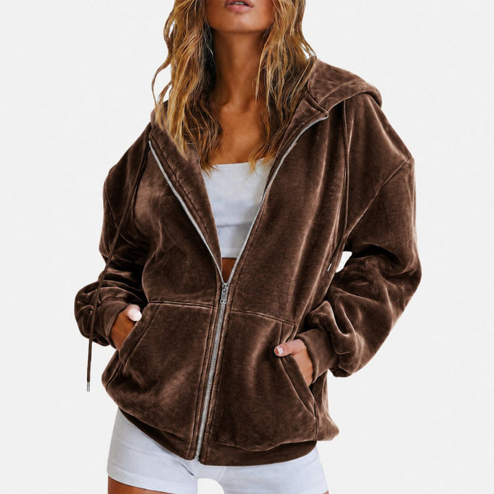 Women's Oversize Velours Hoodie Jacket with Zipper Mune Fashion