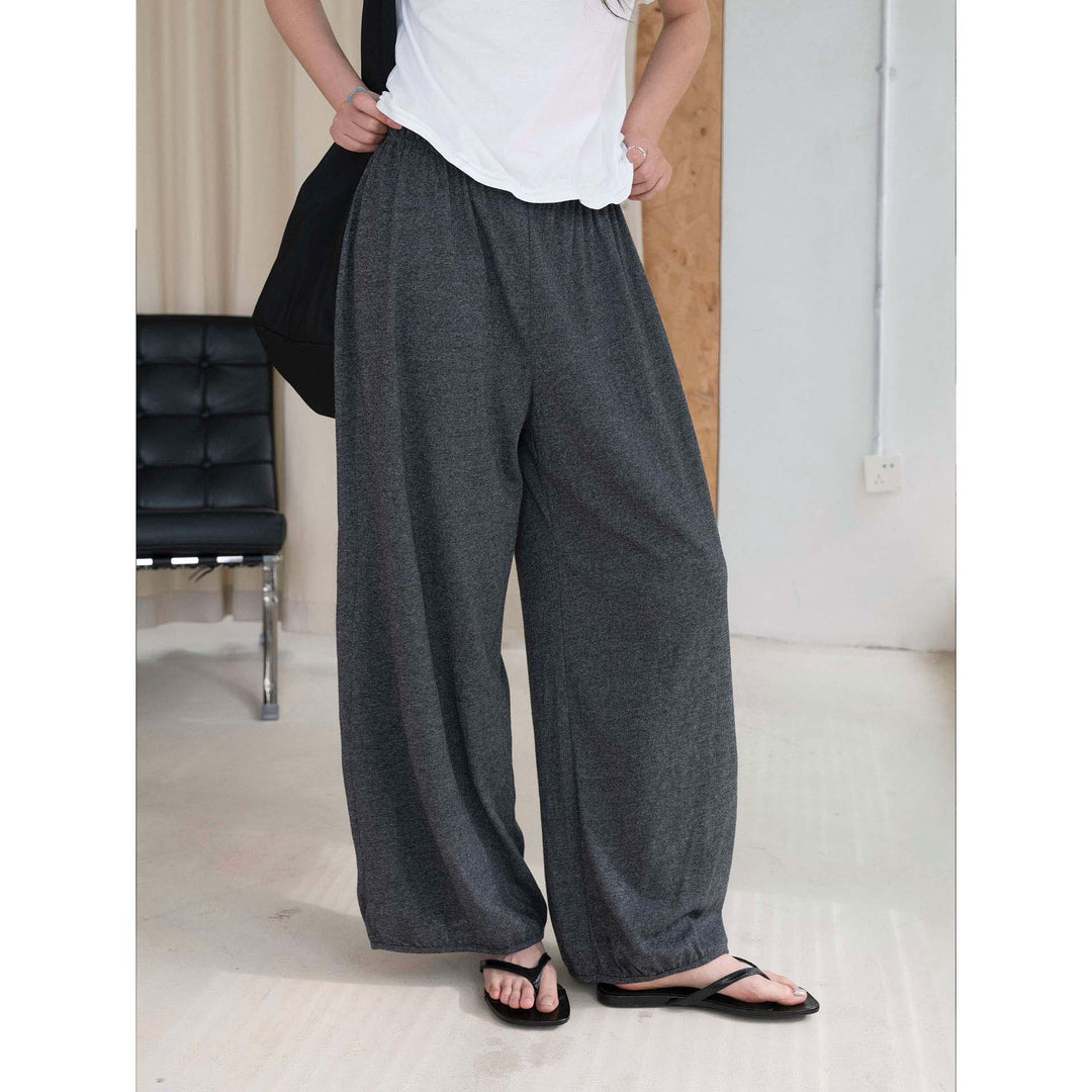 Women Wide Jersey Lounge Pants with Elastic Waistband and Flowing Culotte Silhouette Mune Fashion