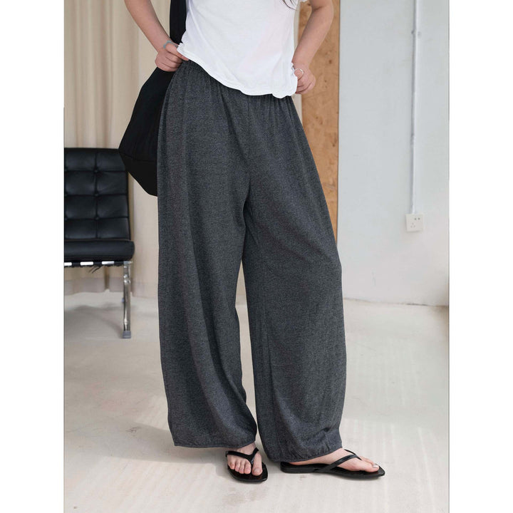 Women Wide Jersey Lounge Pants with Elastic Waistband and Flowing Culotte Silhouette Mune Fashion