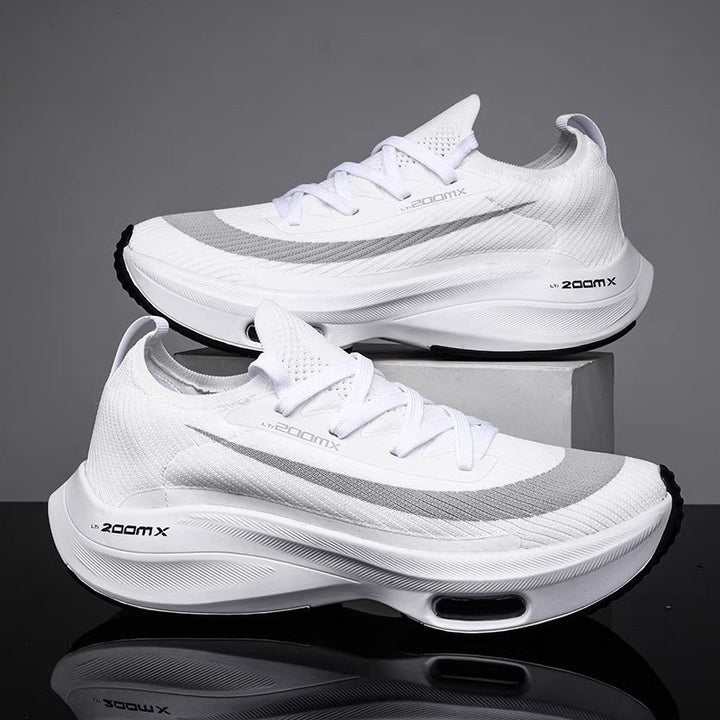 Unisex responsive plateau cushioning running shoes with knitted sock entry and visible air chamber Mune Fashion