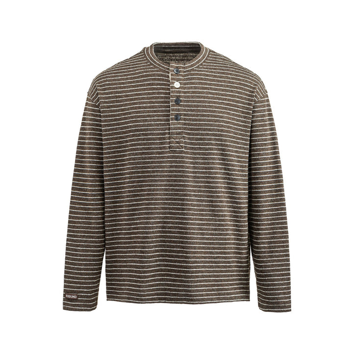 Men's Fine Knit Henley Shirt with Short Button Placket and Horizontal Stripe Pattern Mune Fashion