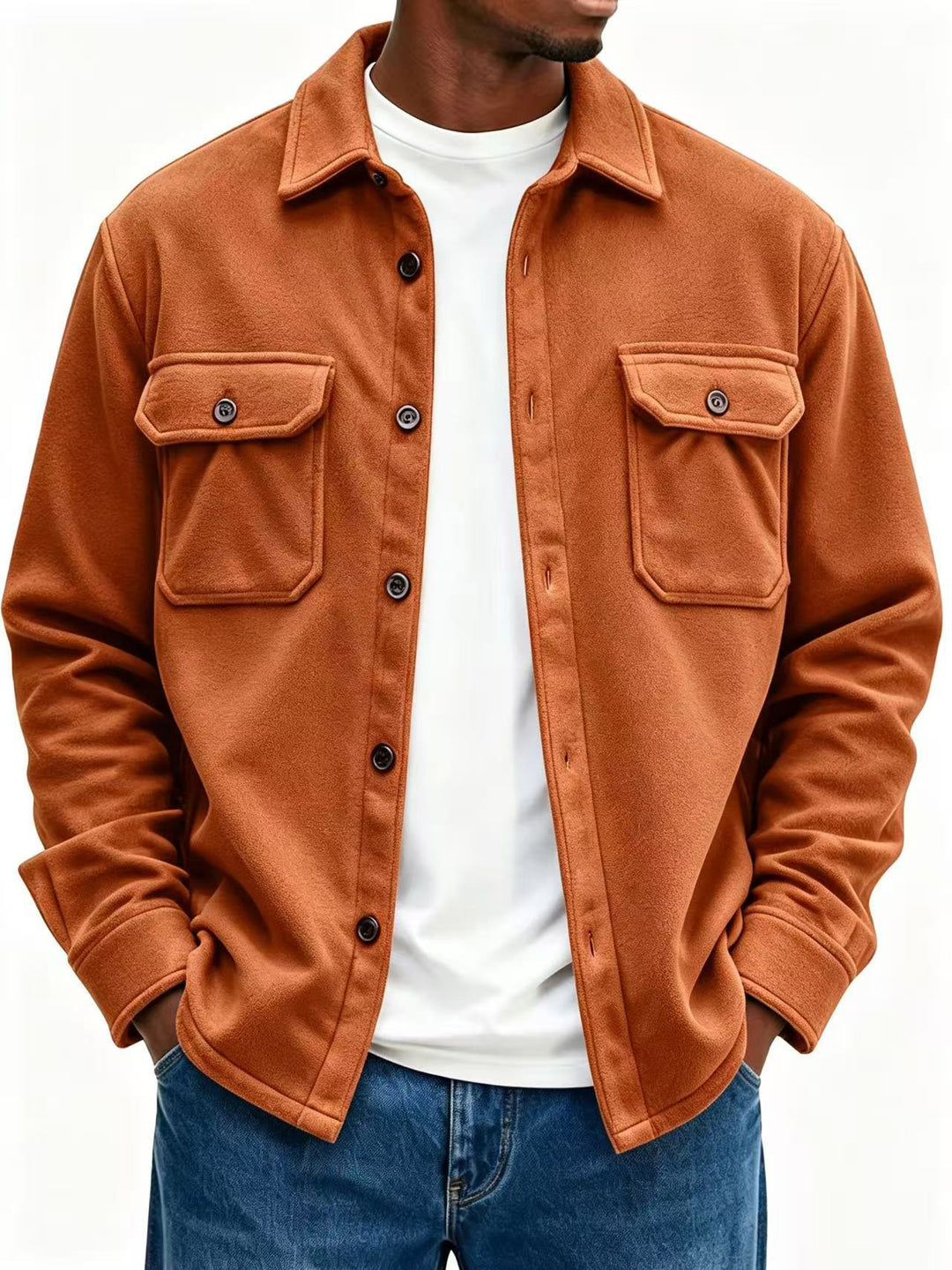 Men's fleece overshirt with chest pockets and shirt collar Mune Fashion