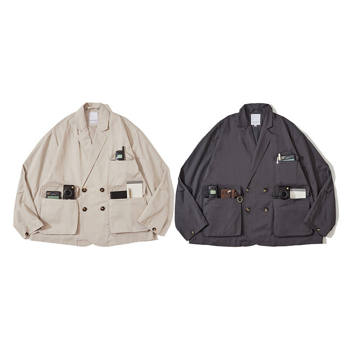 Unisex Boxy Overjacket with double-breasted button placket, large utility patch pockets and short boxy cut Mune Fashion