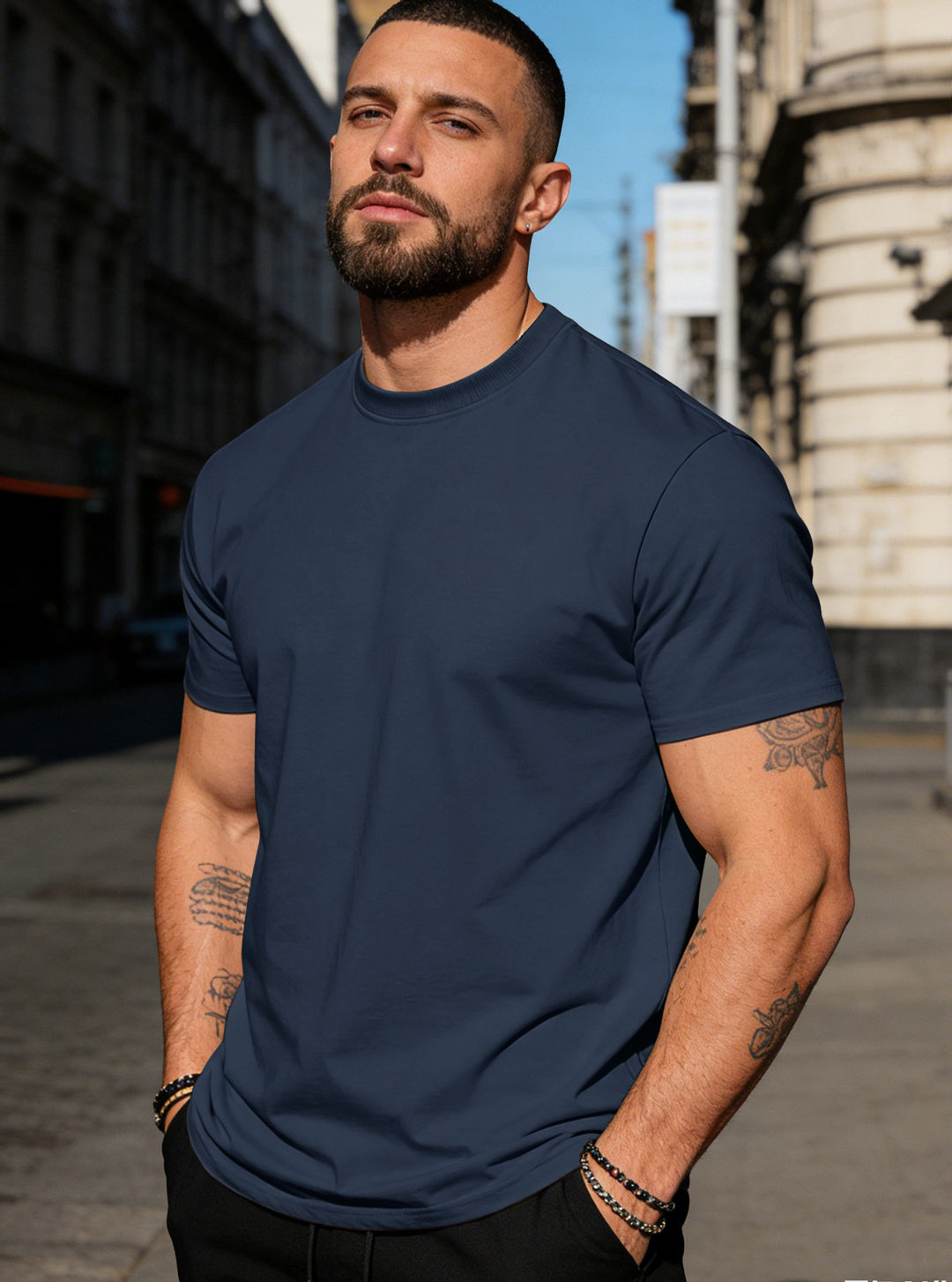 Men's body-hugging high-quality cotton shirt with round neck Mune Fashion