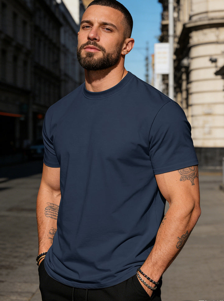 Men's body-hugging high-quality cotton shirt with round neck Mune Fashion