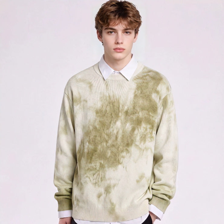 Men's Oversized Knit Sweater with Tie-Dye Look, Round Neck and Ribbed Cuffs Mune Fashion