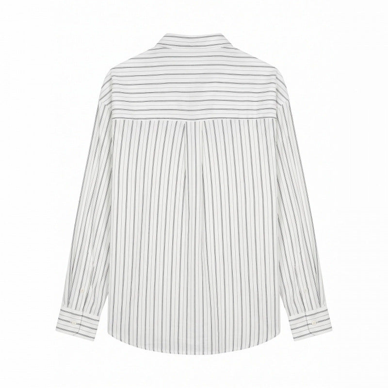Men's Long-Sleeved Relaxed-Fit Pinstripe Shirt made of Linen-Cotton Blend with Kent Collar Mune Fashion