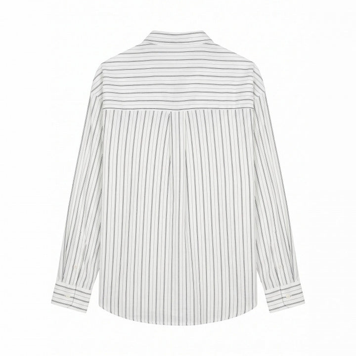 Men's Long-Sleeved Relaxed-Fit Pinstripe Shirt made of Linen-Cotton Blend with Kent Collar Mune Fashion