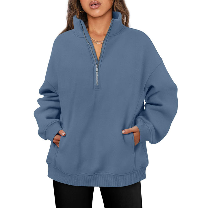 Women's oversized half-zip pullover with stand-up collar, kangaroo pocket and ribbed cuffs Mune Fashion