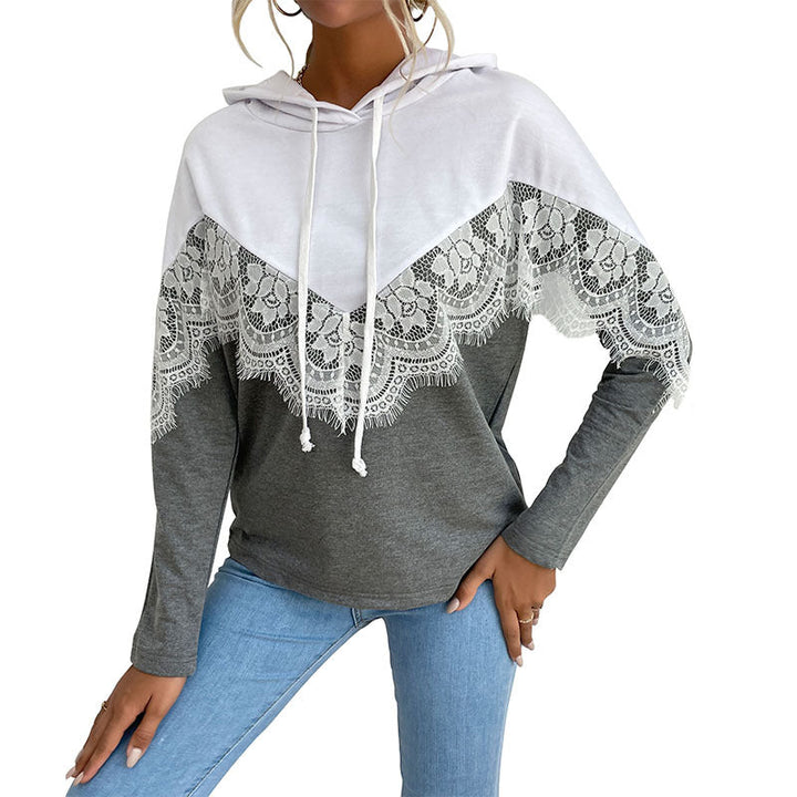 Ladies hoodie with lace trim and V-insert Mune Fashion