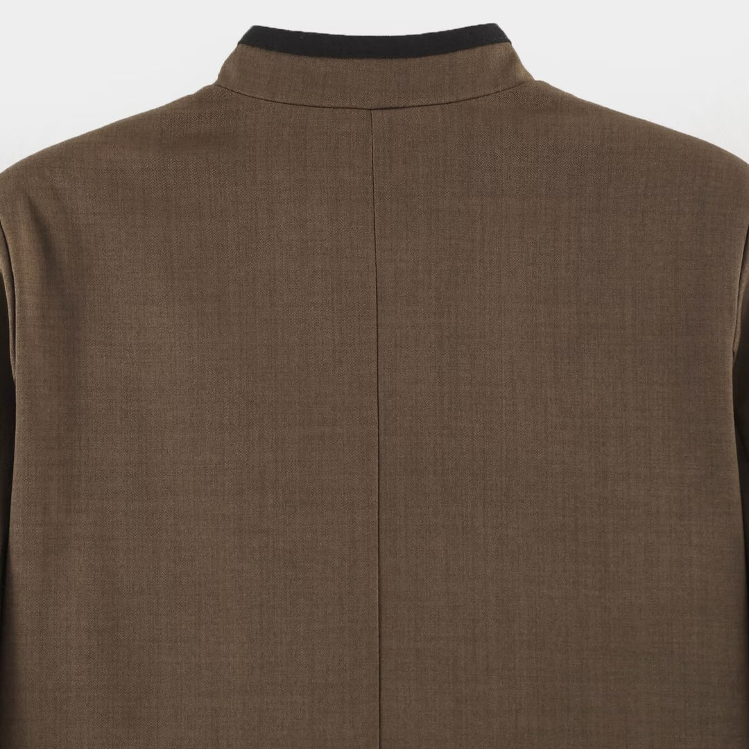 Women's short jacket in Mandarin style with decorative bow knots and contrast trim Mune Fashion