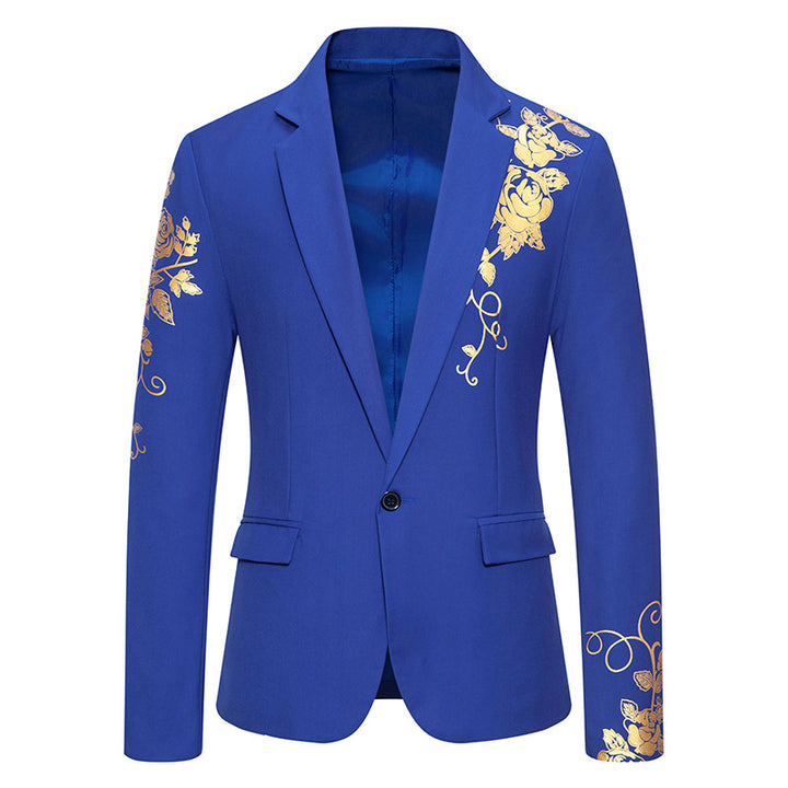 Men's single-breasted jacket with narrow lapels and golden rose print Mune Fashion
