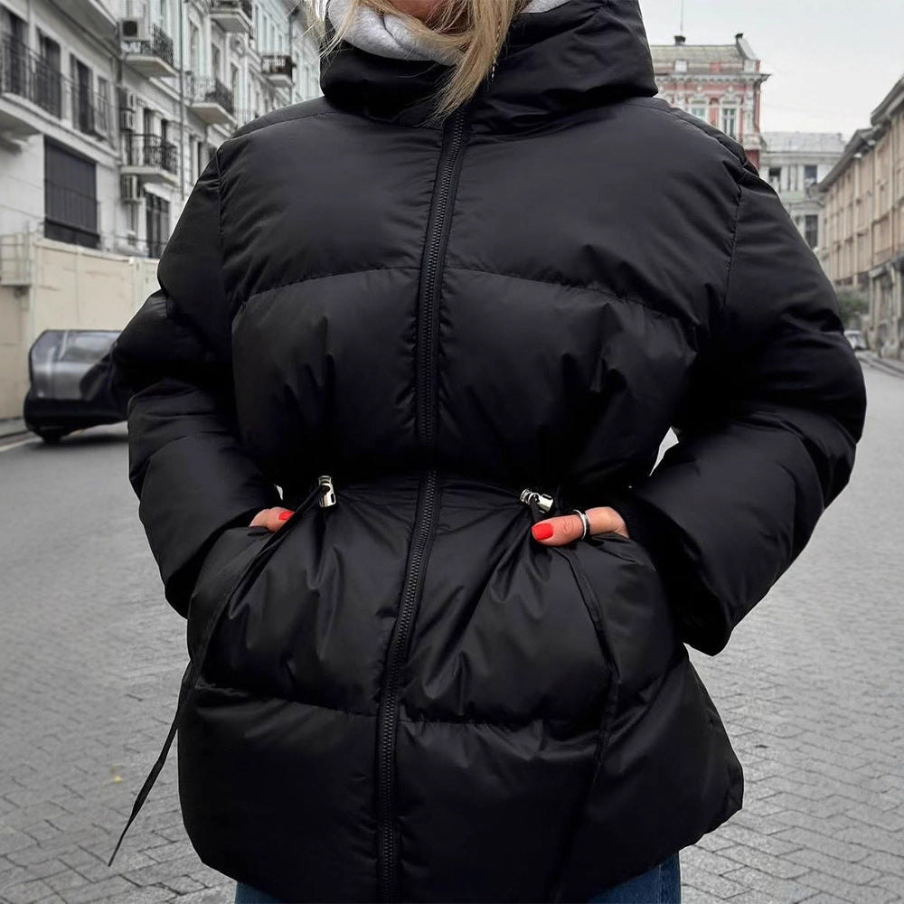 Women Padded Fitted Quilted Jacket with Drawstring & High Standing Collar Mune Fashion