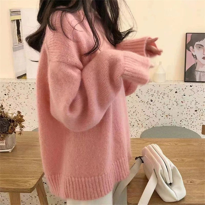 Women's Casual Cozy Fine Knit Sweater with Stand-up Collar and Extended Cuffs Mune Fashion