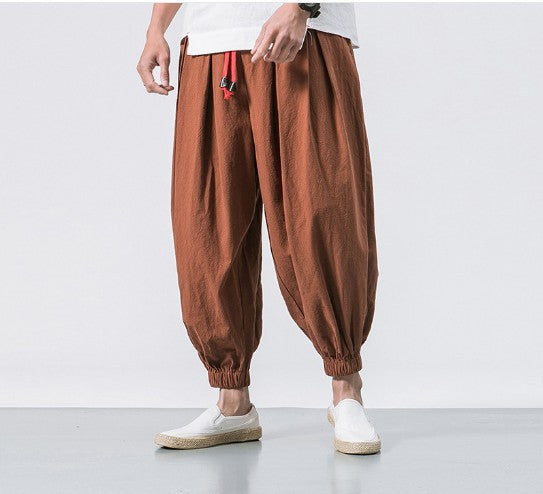 Men's casual linen jogger pants with drawstring, textured surface, and elastic cuffs Mune Fashion