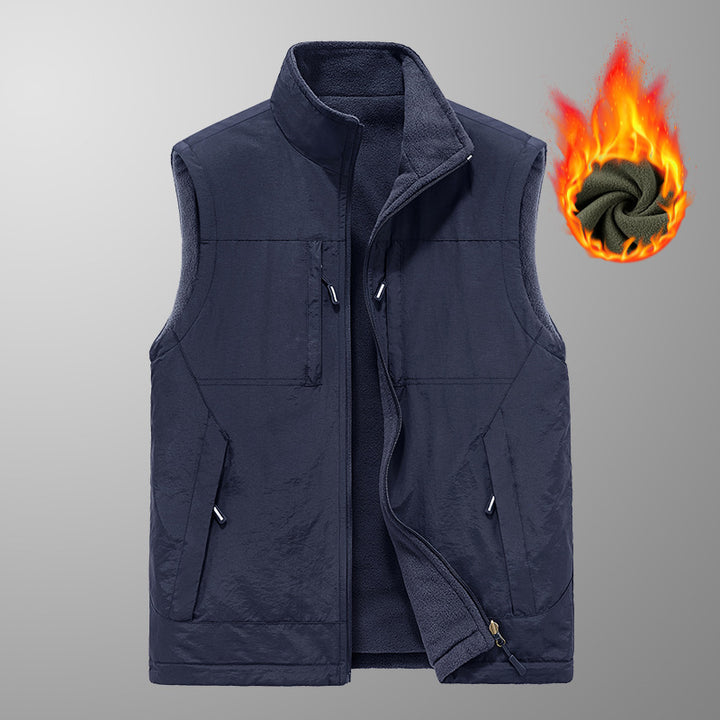 Men's thermo fleece vest with warming inner lining, wind-resistant outer shell, and stand-up collar Mune Fashion