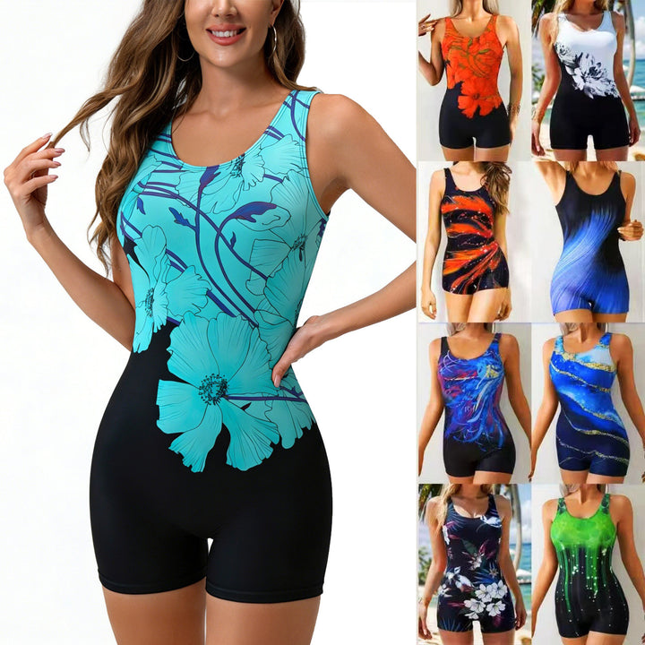 Women's Sporty One-Piece Swimsuit with Trendy Graphic Design Mune Fashion
