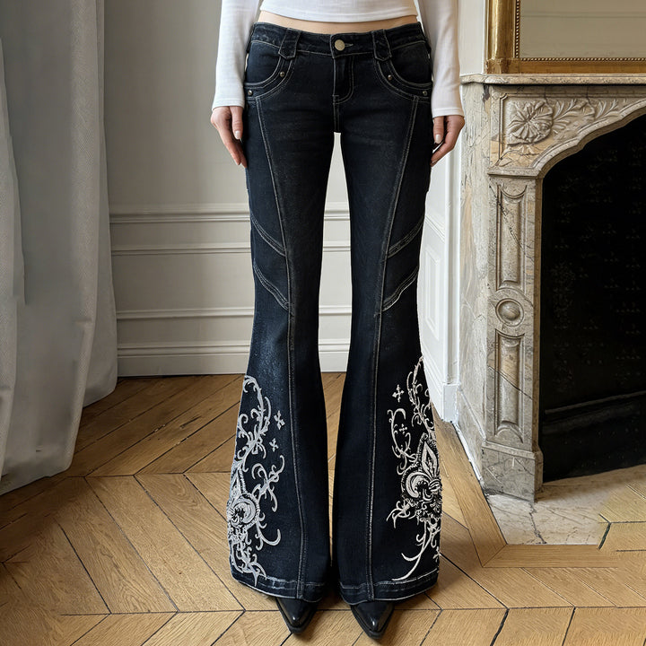 Women's flared jeans with high waist, decorative side embroidery and flared bootcut Mune Fashion