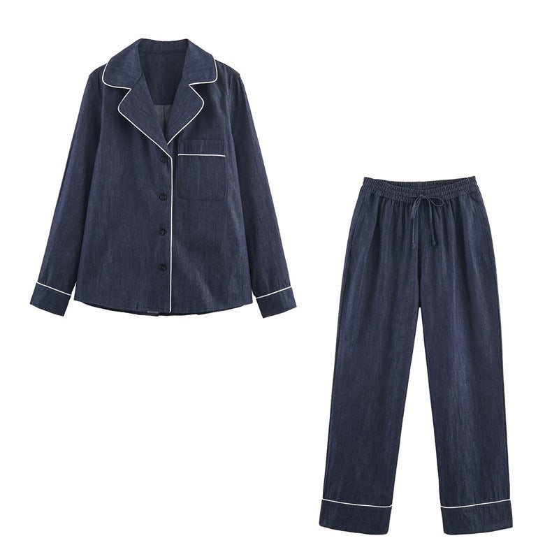 Women's Loose Fit Denim Pants with Elastic Waistband and Drawstring Mune Fashion