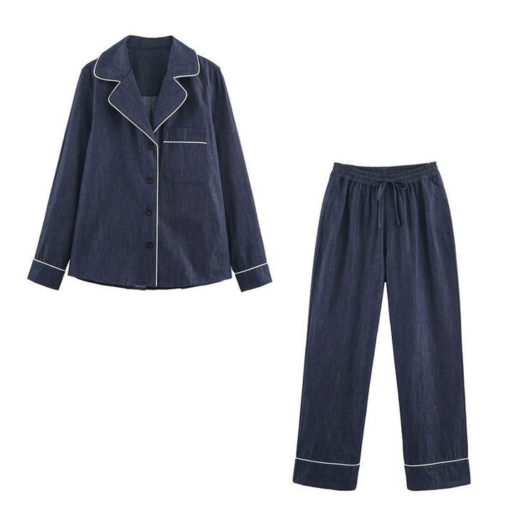 Women's Loose Fit Denim Pants with Elastic Waistband and Drawstring Mune Fashion