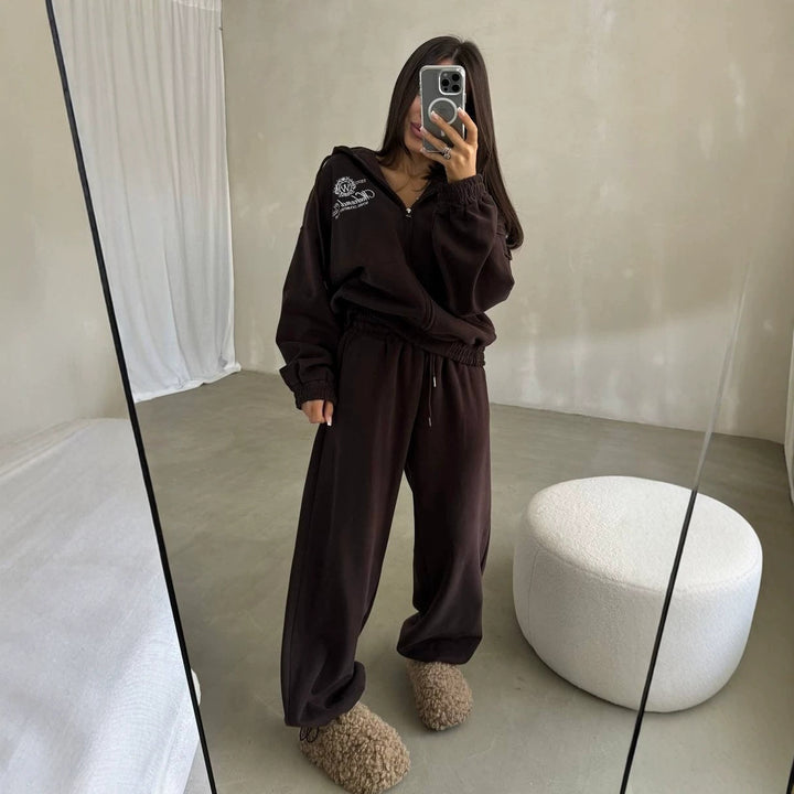 Women's Soft Oversized Hoodie Sweat Jacket Set with Wide Jogging Pants Mune Fashion