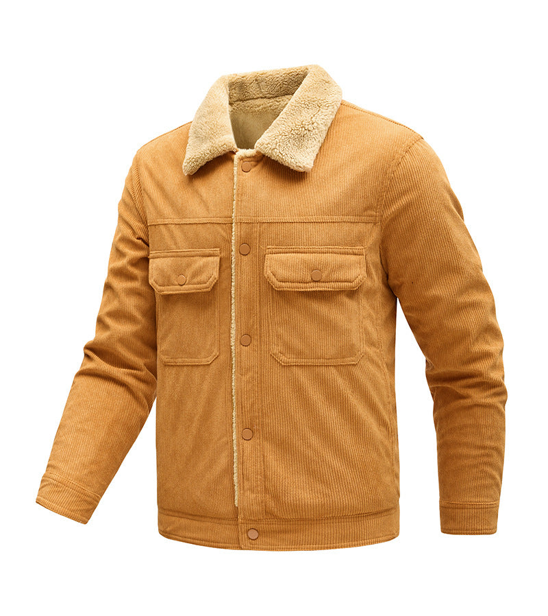 Men's cord jacket with teddy lining, faux fur collar and snap button pockets Mune Fashion