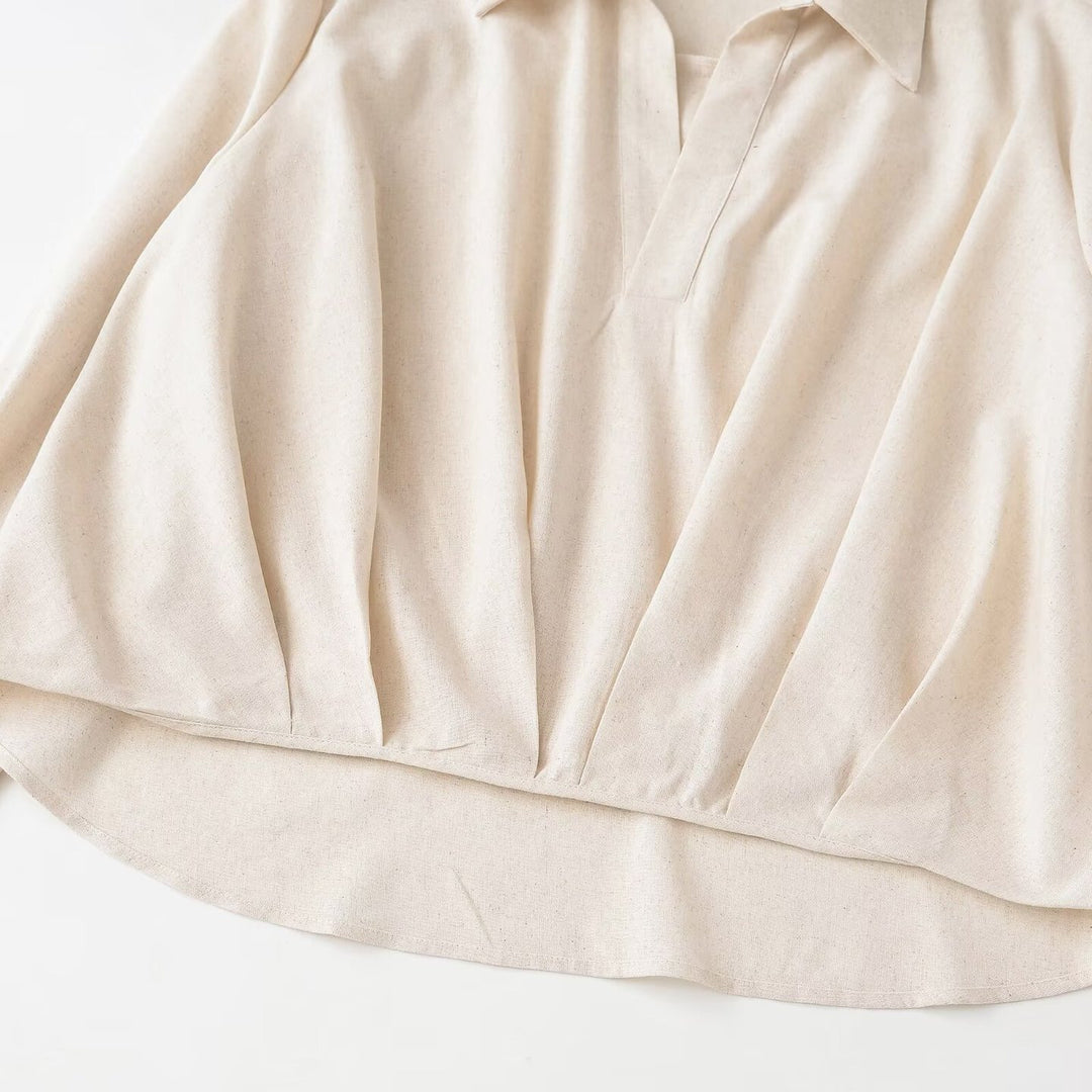 Women Oversized Blouse with Deep V-Neck and Tailored Draping Insert Mune Fashion