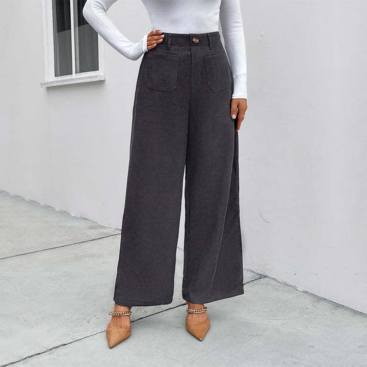 Women's wide corduroy pants with high waist, patch pockets, and wide legs Mune Fashion
