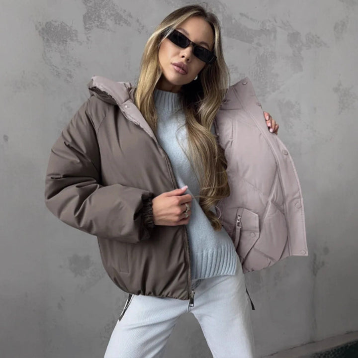Women's Quilted Diamond-Quilted Puffer Jacket with Hood and Concealed Zipper Mune Fashion