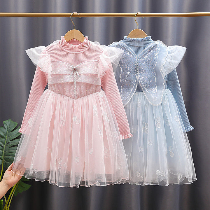 Girl's party dress with ruffled sleeves and glitter details Mune Fashion